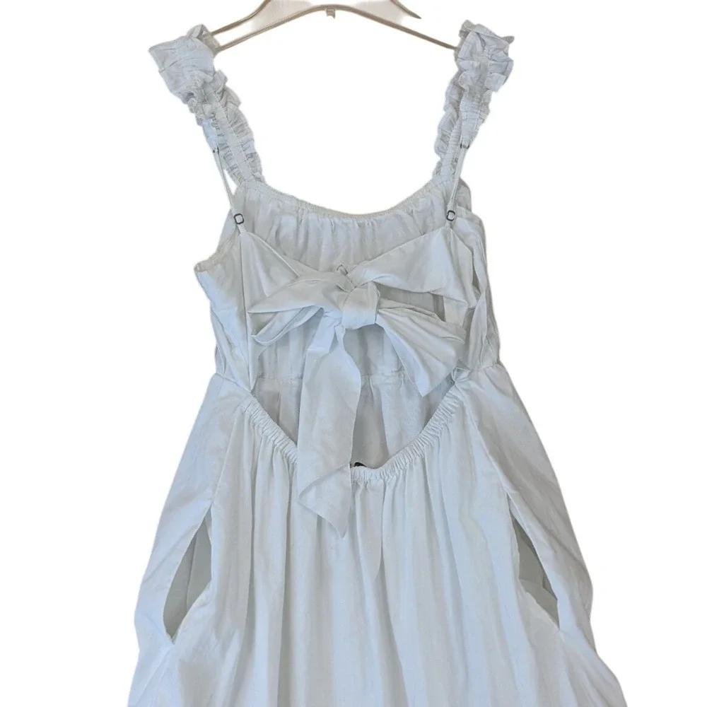 Abercrombie & Fitch Women Boho Cottage Poplin Maxi Dress M Tall White Cotton